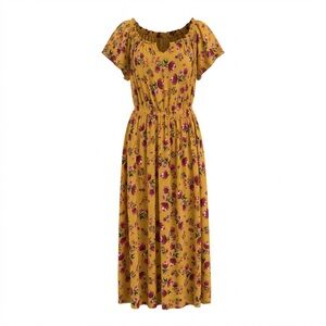 Patrons of Peace Mustard Floral Midi Dress Size S Cottagecore Boho Festival